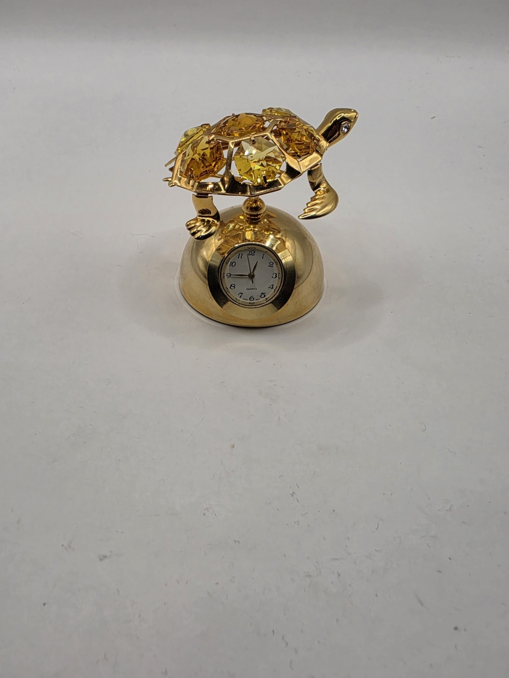 Crystocraft Gold Plated Turtle Figurine with Quartz Clock Amber Crystals